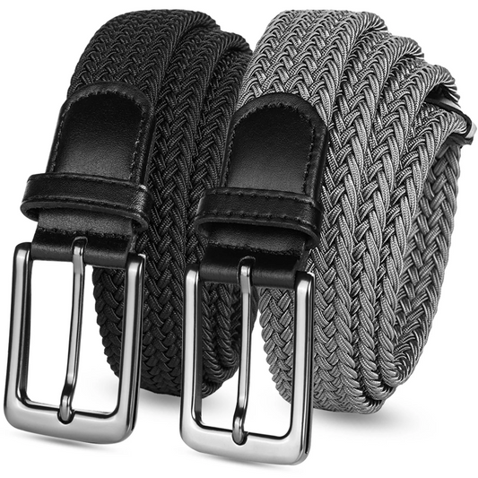 Golf Belts for Men 2 Pack Braided Elastic Fabric Stretch Canvas